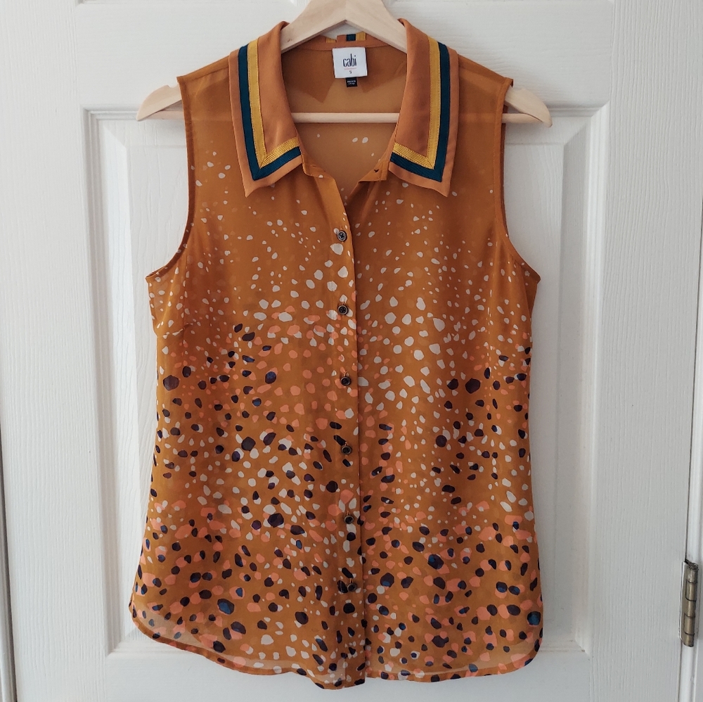 Cabi Sheer Ombre Dot Button Front Sleeveless Cheers Blouse Top Size Small